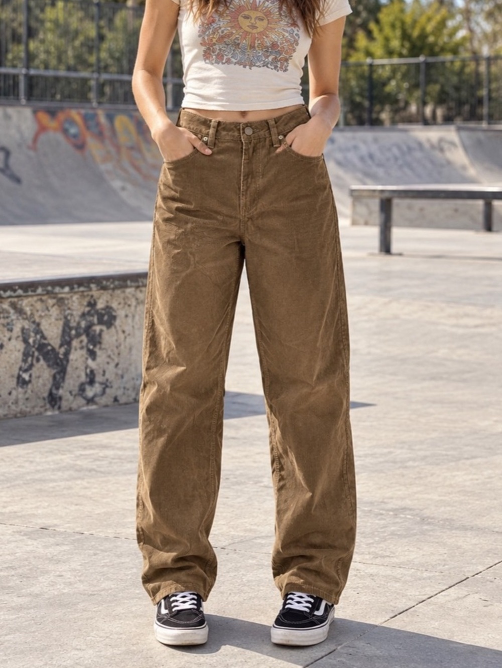 Volcom Stoned BF High Rise Brown Corduroy Pants Size 29 Skate Streetwear Fall